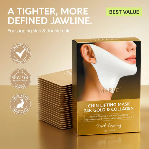 Maree 24K Gold V-Line Lifting Mask – Jawline & Double Chin Mask with Collagen & Retinol, 20 PCS Maree