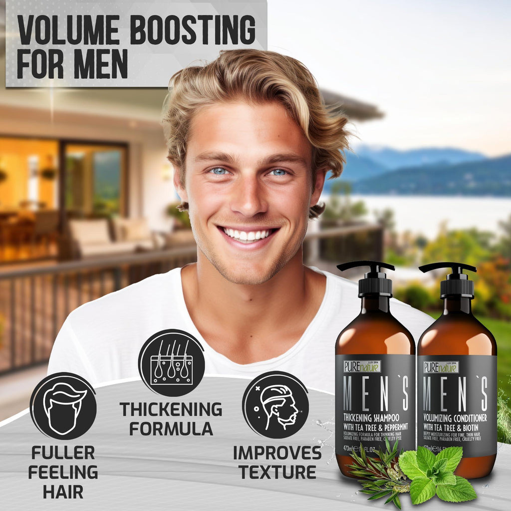 Mens Shampoo and Conditioner Set   Sulfate Free Strengthening and Thickening Formula for Fuller Hair   Helps with Thinning Hair   Formulated for Men   16 Fl Oz (Set of 2)