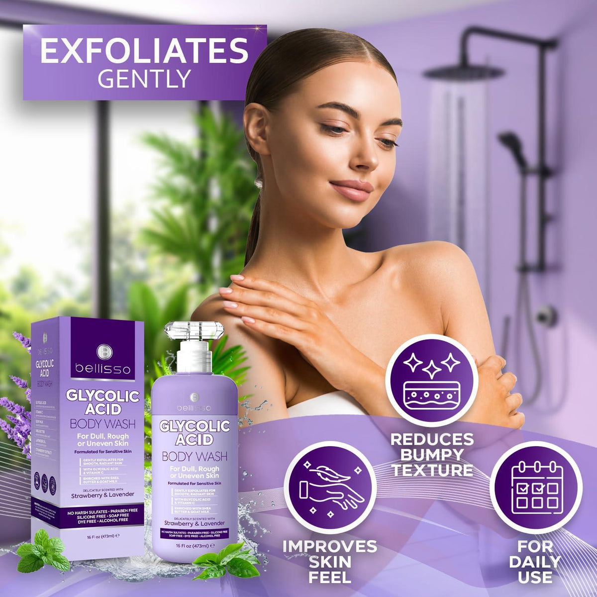 Glycolic Acid Body Wash   Exfoliating AHA Liquid Soap for Rough and Bumpy Skin   Gentle Exfoliant   Bump and Lump Eraser Formula   16 Fl Oz