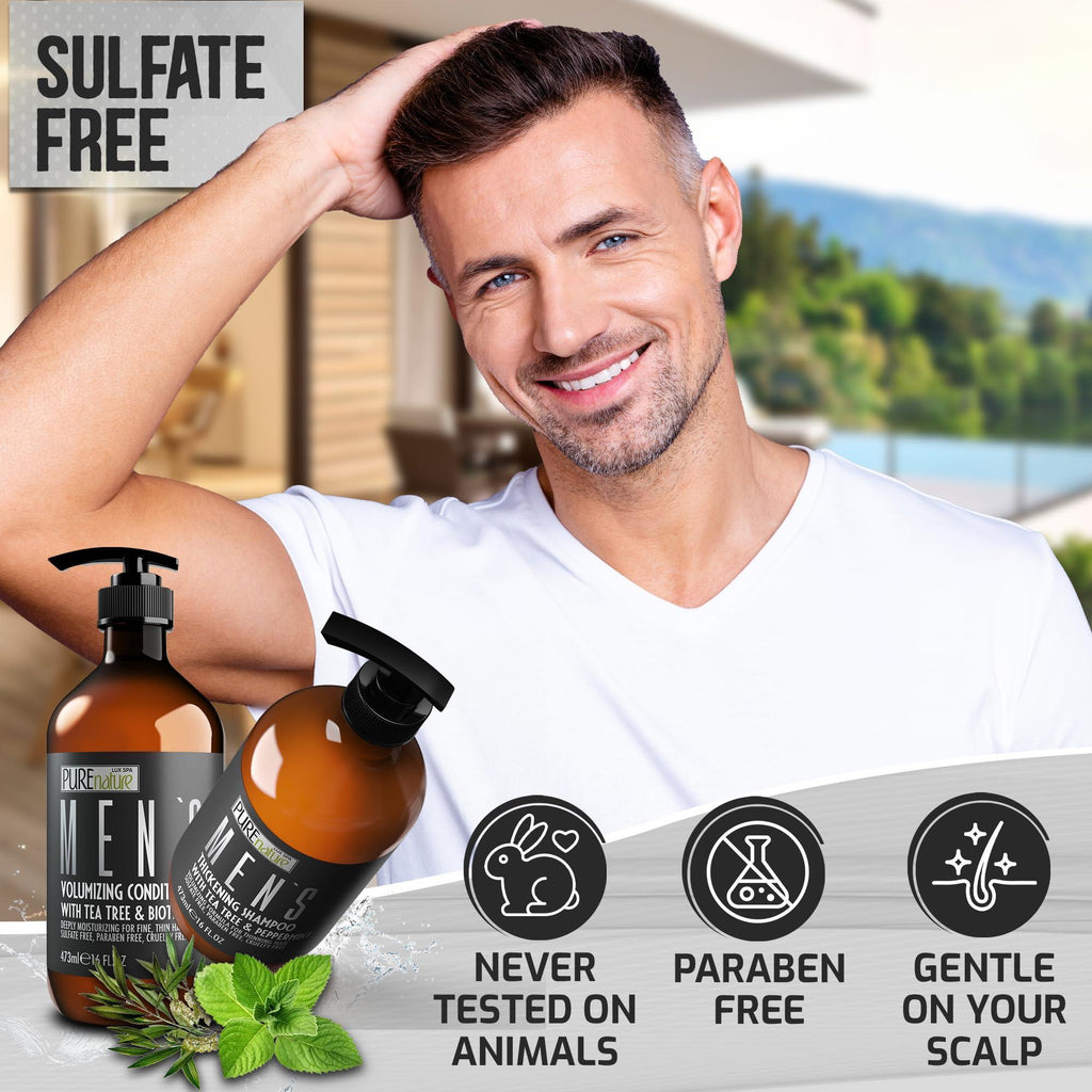 Mens Shampoo and Conditioner Set   Sulfate Free Strengthening and Thickening Formula for Fuller Hair   Helps with Thinning Hair   Formulated for Men   16 Fl Oz (Set of 2)