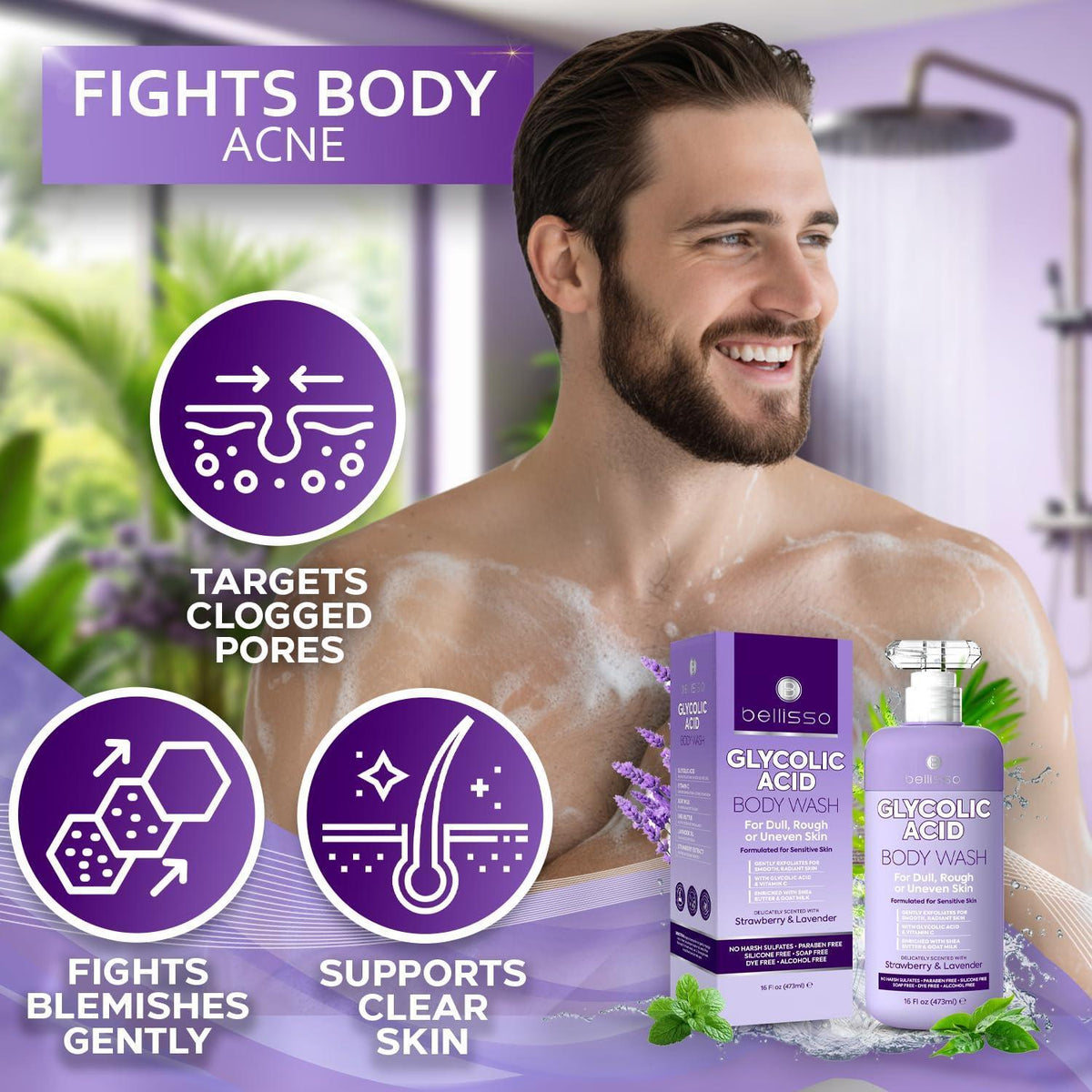Glycolic Acid Body Wash   Exfoliating AHA Liquid Soap for Rough and Bumpy Skin   Gentle Exfoliant   Bump and Lump Eraser Formula   16 Fl Oz