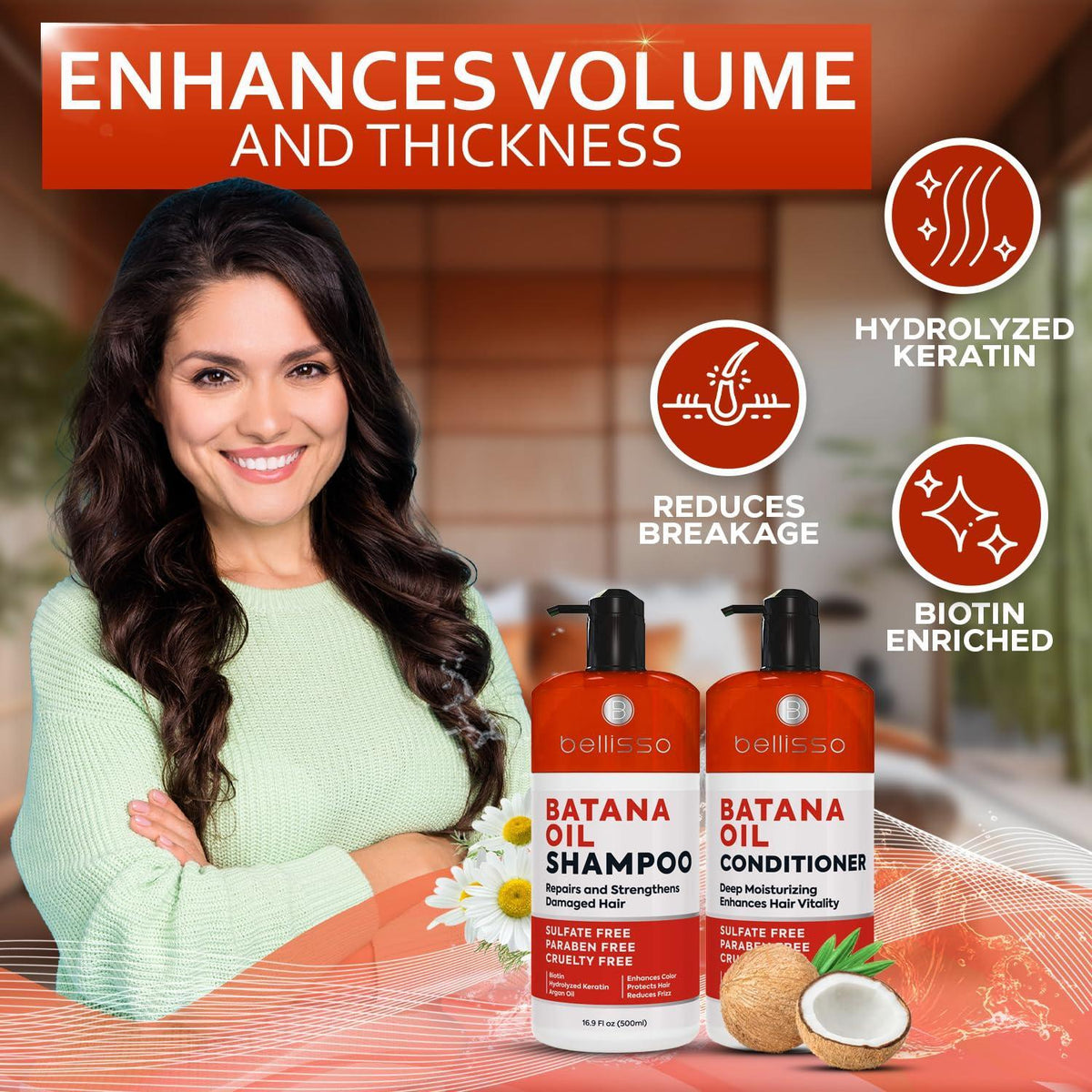 Batana Oil Shampoo and Conditioner Set   Thickening Hair Products for Women and Men   For Strengthening and Volumizing Fine and Thinning Hair   Sulfate Free with Biotin and Keratin for a Fuller Look