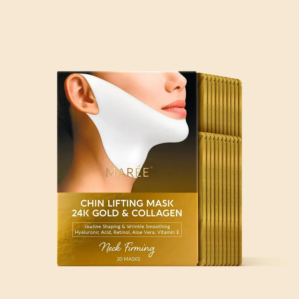 Maree 24K Gold V-Line Lifting Mask – Jawline & Double Chin Mask with Collagen & Retinol, 20 PCS Maree