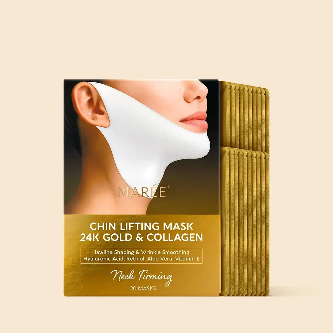 Maree 24K Gold V-Line Lifting Mask – Jawline & Double Chin Mask with Collagen & Retinol, 20 PCS Maree