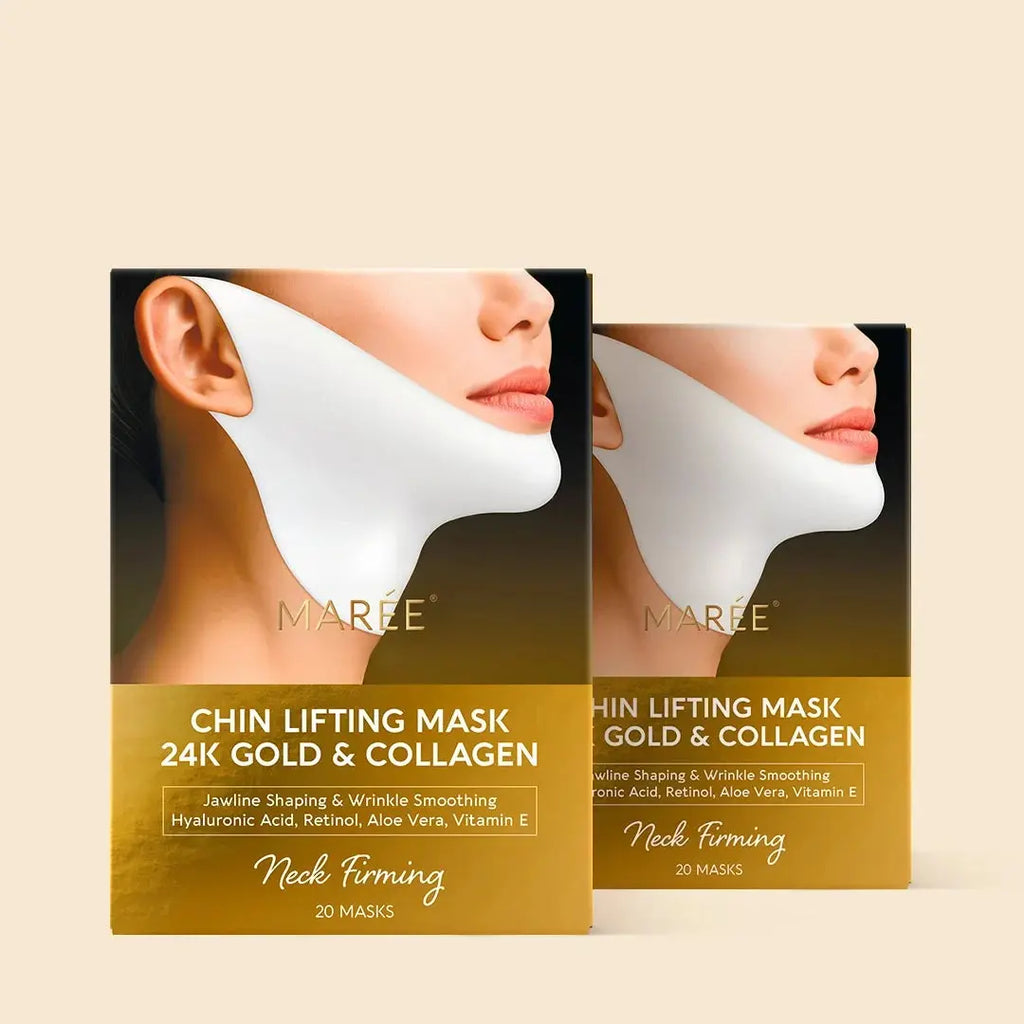 Maree 24K Gold V-Line Lifting Mask – Jawline & Double Chin Mask with Collagen & Retinol, 20 PCS Maree