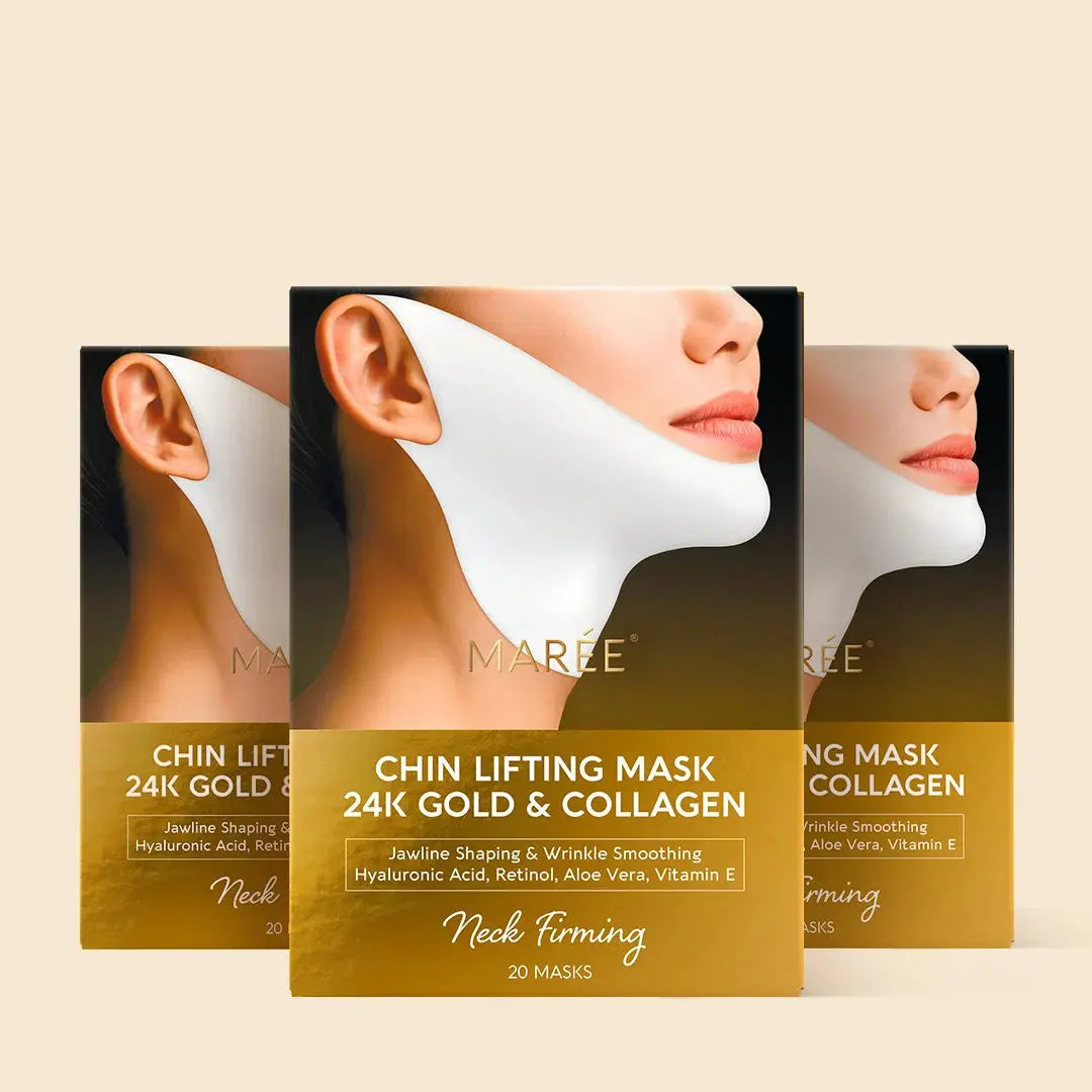 Maree 24K Gold V-Line Lifting Mask – Jawline & Double Chin Mask with Collagen & Retinol, 20 PCS Maree