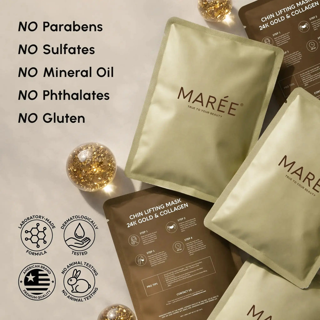 Maree 24K Gold V-Line Lifting Mask – Jawline & Double Chin Mask with Collagen & Retinol, 20 PCS Maree