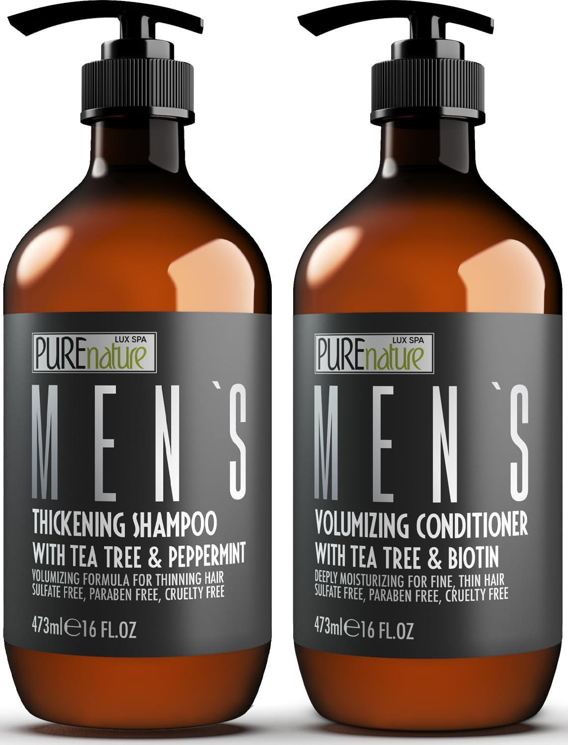Mens Shampoo and Conditioner Set   Sulfate Free Strengthening and Thickening Formula for Fuller Hair   Helps with Thinning Hair   Formulated for Men   16 Fl Oz (Set of 2)