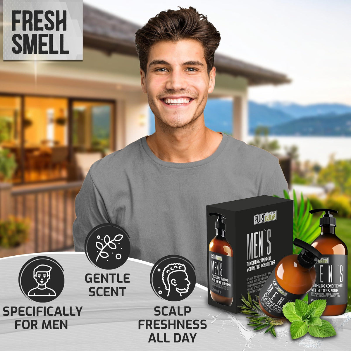 Mens Shampoo and Conditioner Set   Sulfate Free Strengthening and Thickening Formula for Fuller Hair   Helps with Thinning Hair   Formulated for Men   16 Fl Oz (Set of 2)