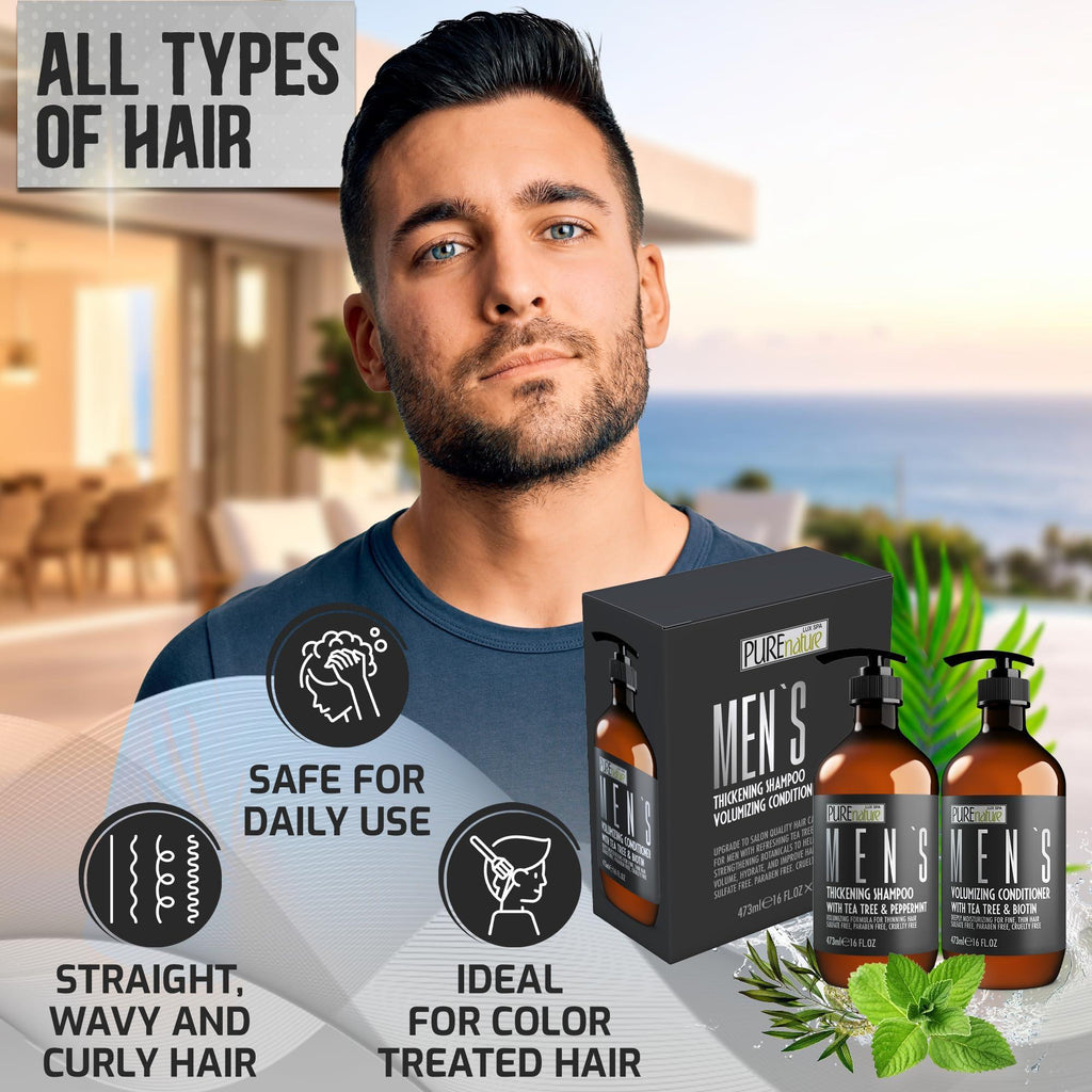 Mens Shampoo and Conditioner Set   Sulfate Free Strengthening and Thickening Formula for Fuller Hair   Helps with Thinning Hair   Formulated for Men   16 Fl Oz (Set of 2)